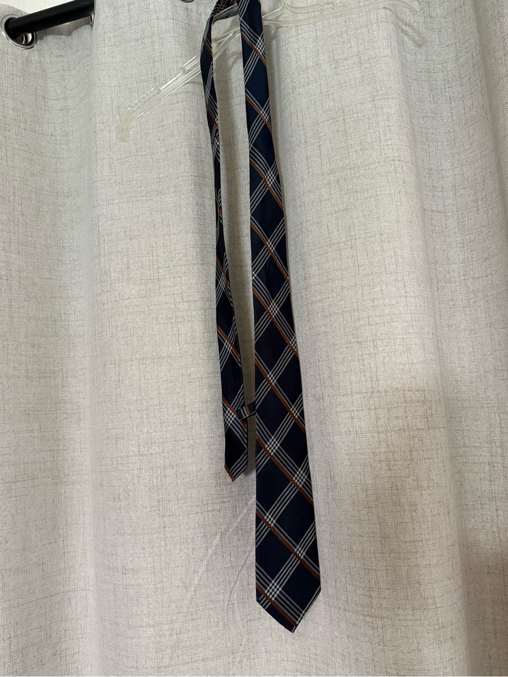 Michael Kors Navy Plaid Silk Tie with Brown and White Accents